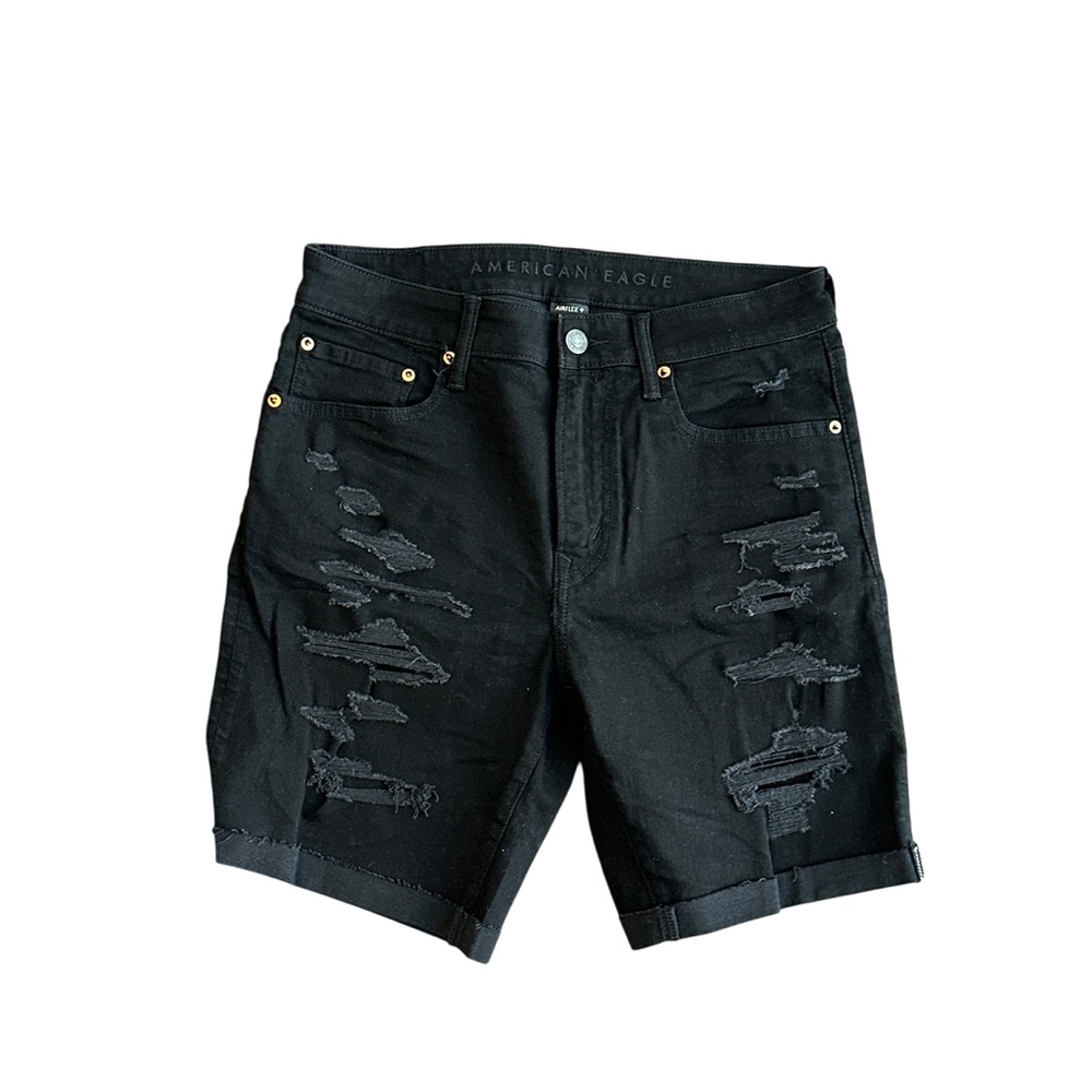 American Eagle AirFlex+ Black Distressed Denim Shorts Men’s Size 31 - Picture 6 of 17